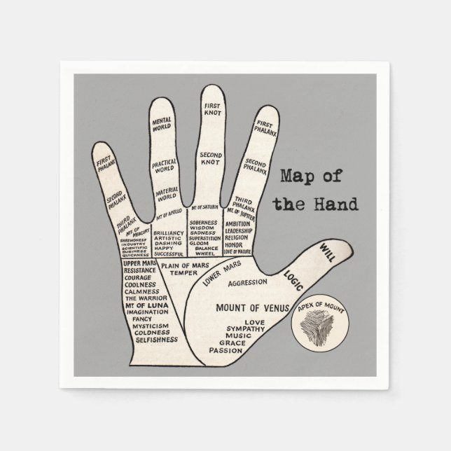 Vintage palm reading palmistry fortune napkin (Front)