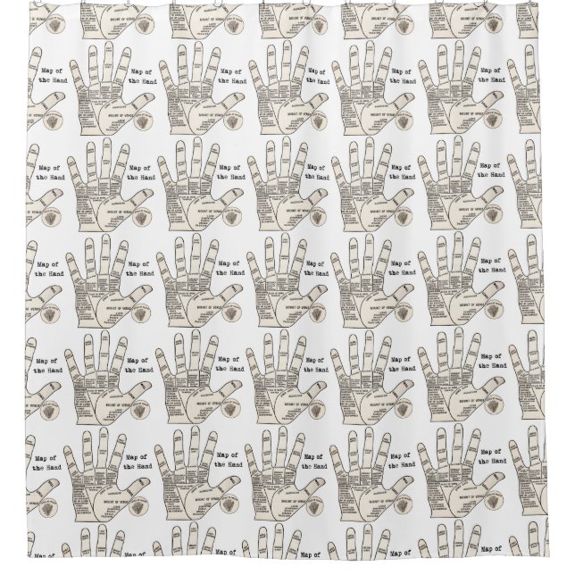 Vintage palm reading palmistry fortune shower curtain (Front)
