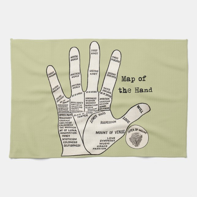 Vintage palm reading palmistry fortune tea towel (Horizontal)