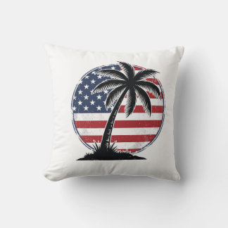 Vintage Palm Tree American Flag Summer Shirt_1 Cushion