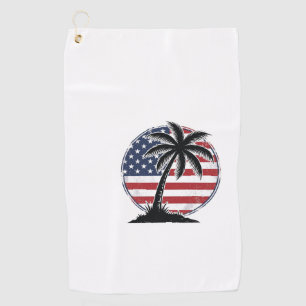 Vintage Palm Tree American Flag Summer Shirt_1 Golf Towel