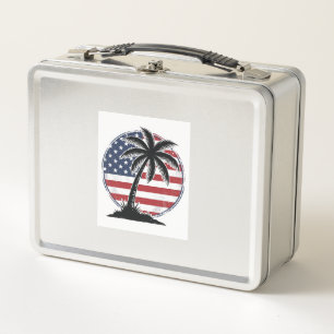 Vintage Palm Tree American Flag Summer Shirt_1 Metal Lunch Box