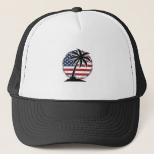 Vintage Palm Tree American Flag Summer Shirt_1 Trucker Hat