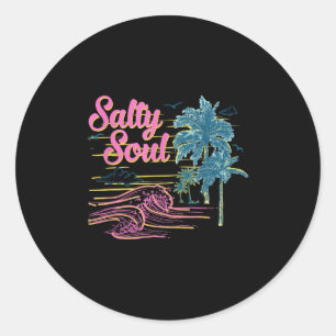 Vintage Palm Tree Beach Vibes Retro Salty Summer S Classic Round Sticker
