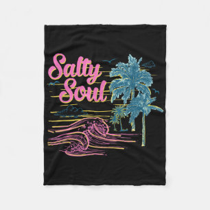 Vintage Palm Tree Beach Vibes Retro Salty Summer S Fleece Blanket