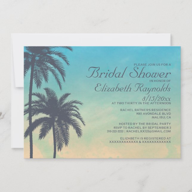 Vintage Palm Tree Bridal Shower Invitations (Front)