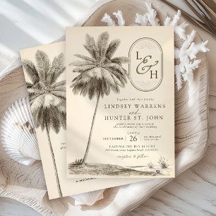 Vintage Palm Tree Elegant Beach Tropical Wedding Invitation