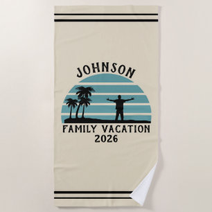 Vintage Palm Tree Sunset Custom Family Vacation Beach Towel
