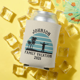 Vintage Palm Tree Sunset Custom Family Vacation Can Cooler