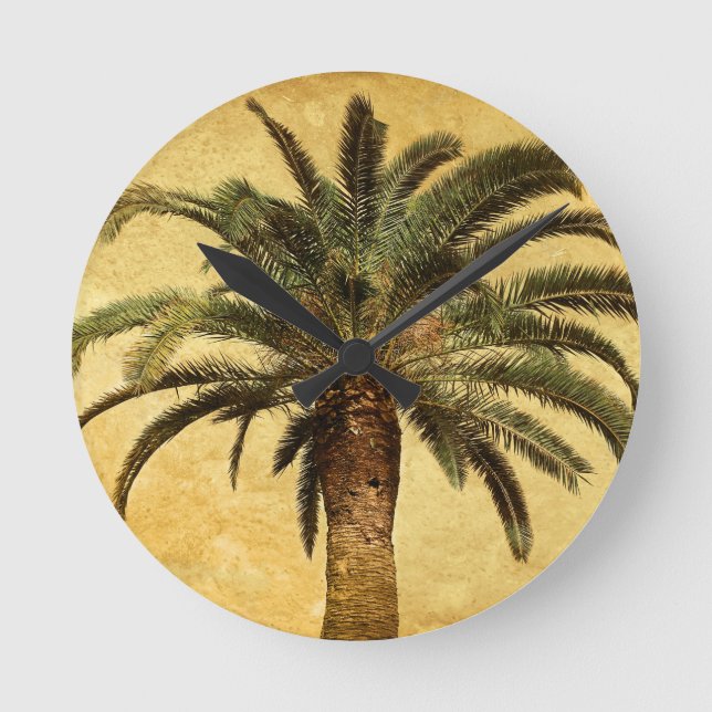 Vintage Palm Tree - Tropical Customised Template Round Clock (Front)