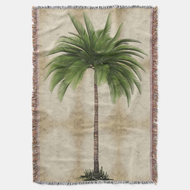 Vintage Palm Tree Tropical Elegant Marble Throw Blanket (Front Vertical)