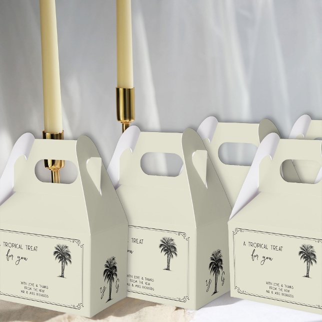 Vintage Palm Tree Tropical Treat Wedding Favour Box (Palm Tree Favor Boxes Vintage Palm Wedding Collection)