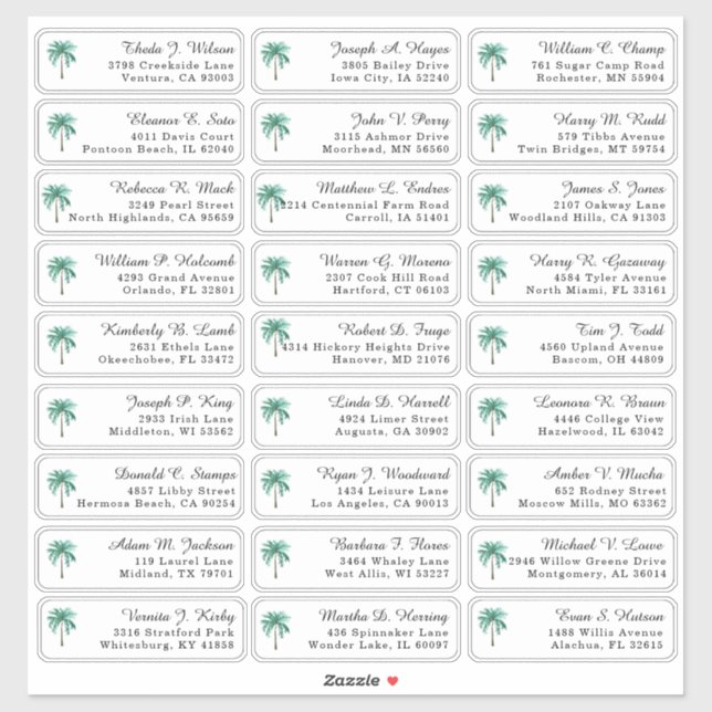 Vintage Palm Tree Wedding Guest Address Labels (Sheet)
