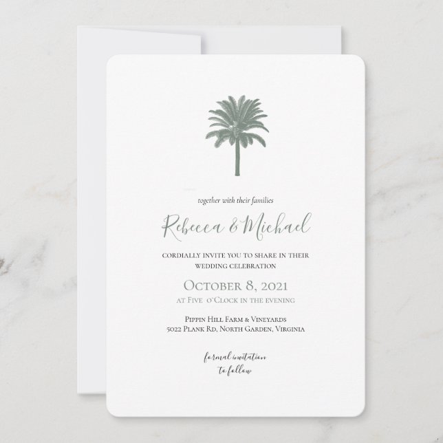Vintage Palm Tree Wedding Invitation (Front)