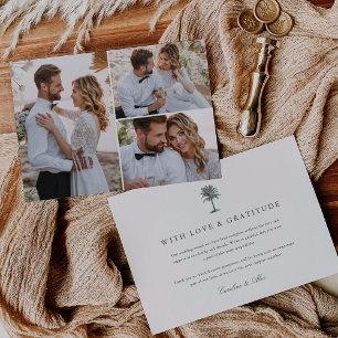 Vintage Palm Tree Wedding Photo Collage Thank You Card