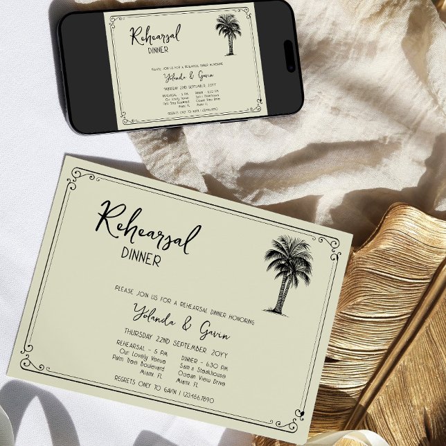 Vintage Palm Tree Wedding Rehearsal Dinner Invitation (Classic Wedding Rehearsal Dinner Invitation - from my Vintage Palm Wedding Collection)