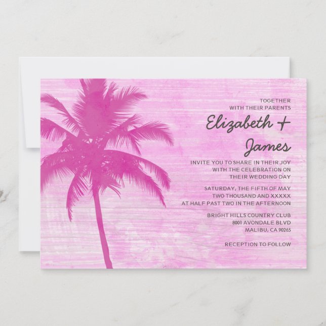 Vintage Palm Trees Beach Wedding Invitations (Front)