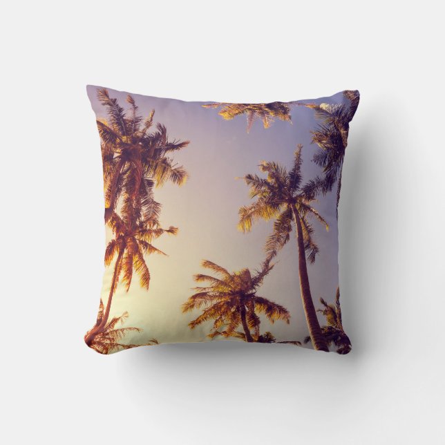 Vintage Palm Trees Blue Sky Cushion (Front)