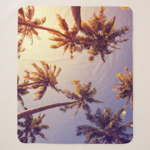 Vintage Palm Trees Blue Sky Sherpa Blanket