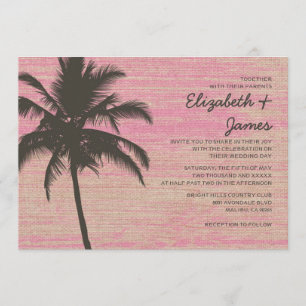 Vintage Palm Trees Burlap Wedding Invitations