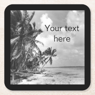 Vintage Palm Trees Custom Text Square Paper Coaster