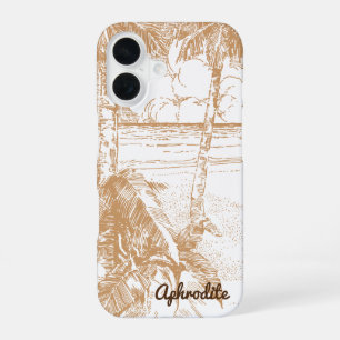 Vintage Palm Trees Tropical Beach Etching Editable iPhone 16 Case
