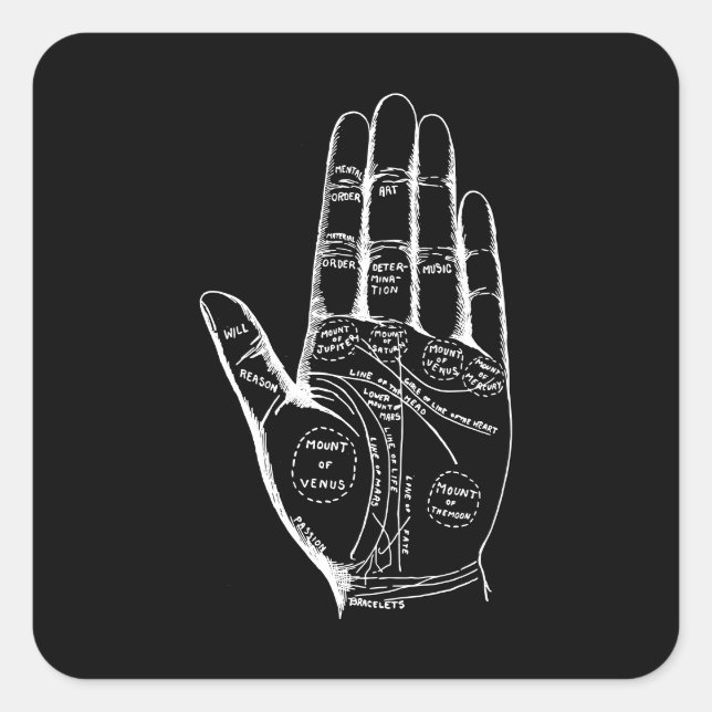 Vintage Palmistry Chart Palm Reading Square Sticker (Front)