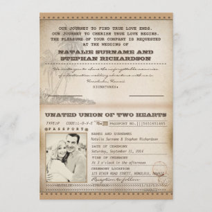 vintage palms wedding passport invitations
