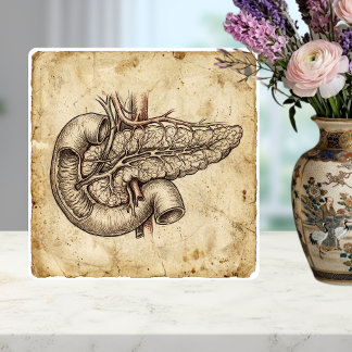Vintage Pancreas Anatomy Sketch Illustration Tile
