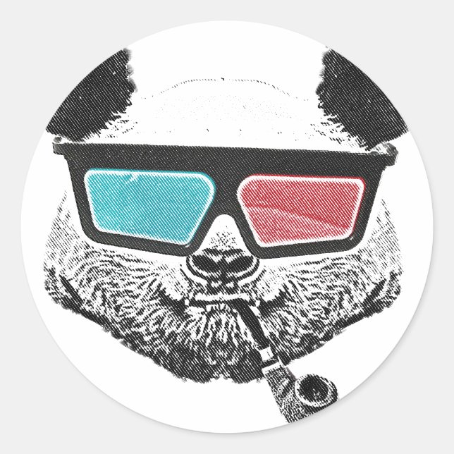 Vintage panda 3-D glasses Classic Round Sticker (Front)