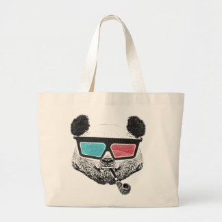 Vintage panda 3D glasses Large Tote Bag
