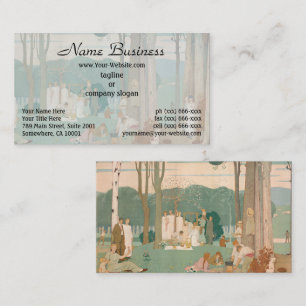 Vintage Panoramic Picnic in the Birch Forest Business Card