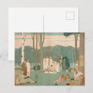 Vintage Panoramic Picnic in the Birch Forest Postcard