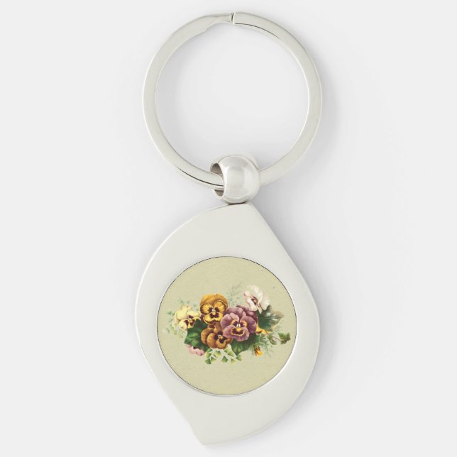 Vintage Pansies Bouquet Key Ring (Front)