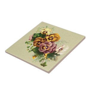 Vintage Pansies Bouquet Tile