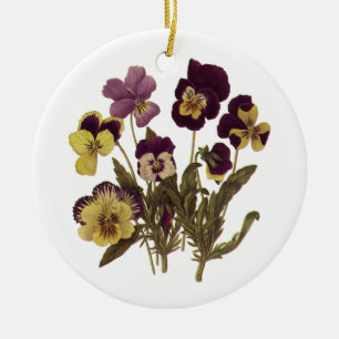 Vintage Pansies in Bloom, Floral Garden Flowers Ceramic Tree Decoration