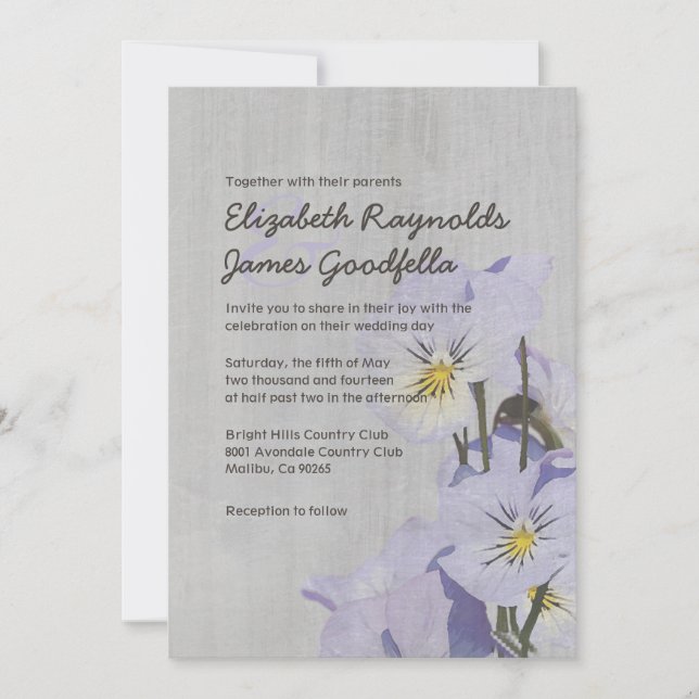 Vintage Pansies Wedding Invitations (Front)