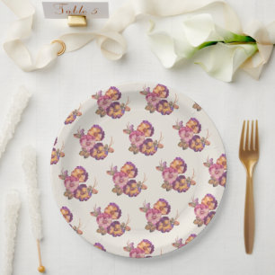 Vintage Pansy Blooms Paper Plates — Hand-Painted