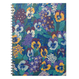 Vintage Pansy Floral Pattern Blue Cottage Garden Notebook