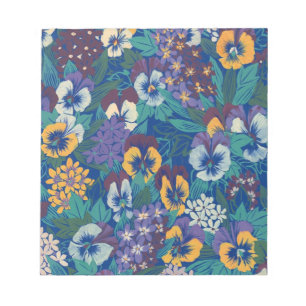 Vintage Pansy Floral Pattern Blue Cottage Garden Notepad