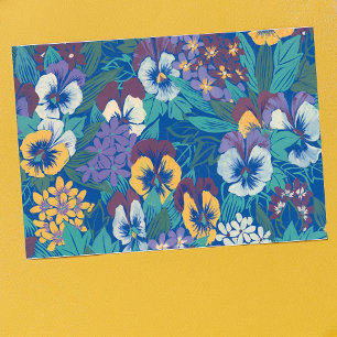 Vintage Pansy Floral Pattern Blue Cottage Garden Postcard