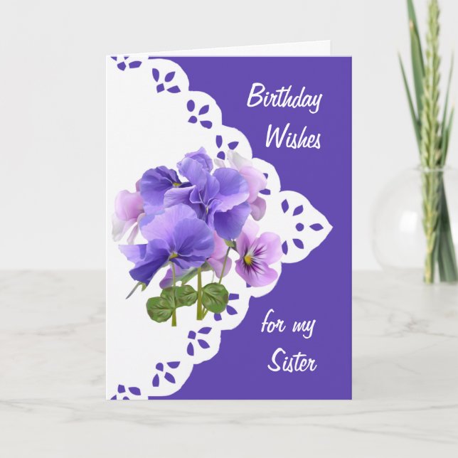 Vintage Pansy Flower for Sister Birthday Card (Front)