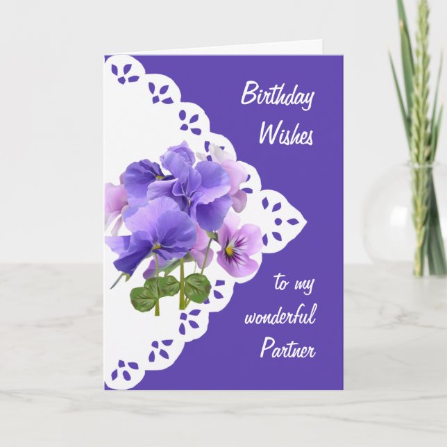 Vintage Pansy Flower Partner  Birthday Card (Front)