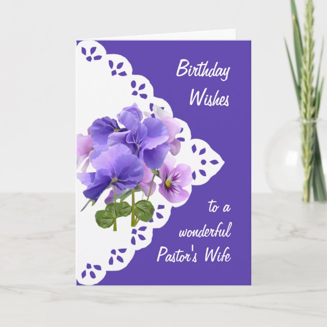 Vintage Pansy Flower Pastor's Wife Birthday Card (Front)