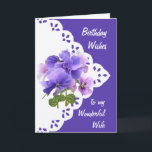 Vintage Pansy Flower Wife Birthday Card<br><div class="desc">Vintage Pansy Flower for your Wonderful Wilfe Birthday</div>