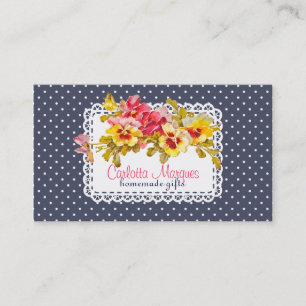 Vintage Pansy Flowers & Doily Homemade Business Card