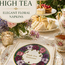 Vintage Pansy High Tea Napkins | Ivory & Gold
