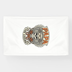 Vintage Papa Biker Skull Legend Banner