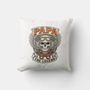 Vintage Papa Biker Skull Legend Cushion
