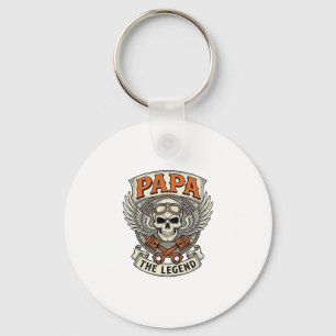 Vintage Papa Biker Skull Legend Key Ring